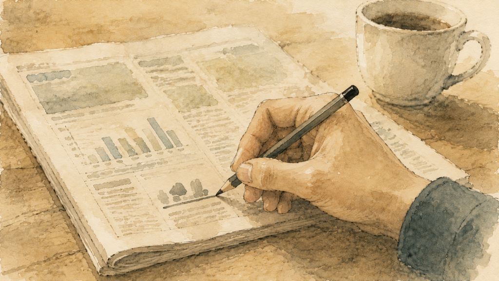 新聞を読む手元