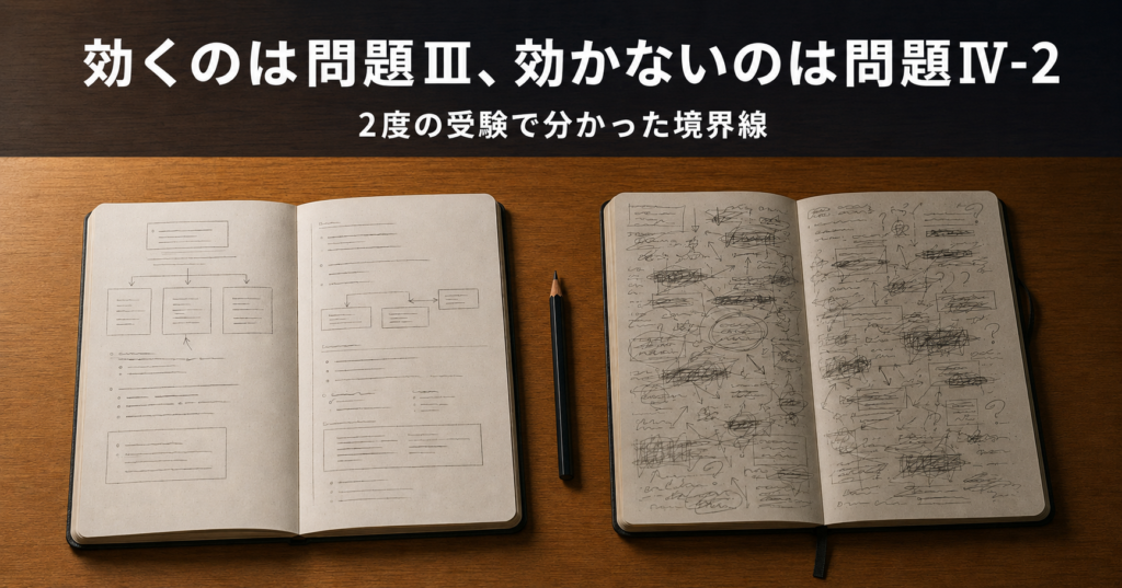 整理されたノートと書き込みが乱れたノートを並べた机