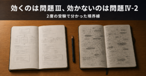 整理されたノートと書き込みが乱れたノートを並べた机